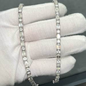 Collar de tenis de plata de ley 925 con moissanita, esmeralda y corte redondo, delicado, para boda, compromiso, fiesta, regalo para novia - Product Image 4