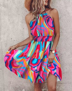 Holidays <b>Style</b> Beach Loose Women Mini Dresses Hot Sell Halter Floral Casual Vestidos Para Mujer Ladies Backless Summer Dress - Product Image 5