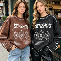T-shirts en coton surdimensionnés de haute qualité, coupe ample, impression numérique, col rond, lavage à l'acide, manches longues, t-shirt pour homme