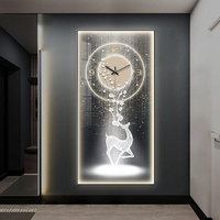 Jam Dinding Kristal Porselen LED Abstrak Kustom Desain Art Deco Gaya Nordik Dekorasi Ruang Tamu Seni Dekoratif Menampilkan Lukisan Rusa