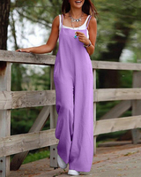 Combinaison Pantalon Large Sans Manches d'Été pour Femmes, Bretelles Décontractées Habillées Coupe Ample Sarouel Jumpsuit avec Poches