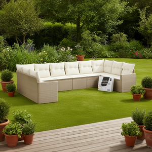 Set Divano da Giardino in Rattan Beige con Cuscini in Schiuma ad Alta Densità, Arredamento da Esterno dal Design Contemporaneo, Impermeabile e Resistente ai Raggi UV - Product Image 2