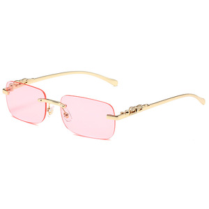 Lunettes <span class=keywords><strong>de</strong></span> <span class=keywords><strong>soleil</strong></span> carrées sans monture <span class=keywords><strong>de</strong></span> style rétro avec décoration tête <span class=keywords><strong>de</strong></span> léopard pour unisexe avec protection UV400 - Product Image 5