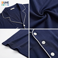 Ensemble pyjama d'été respirant en jersey de coton pour femme SUHE, col en V, manches courtes, taille élastique, haut et pantalon court, deux pièces