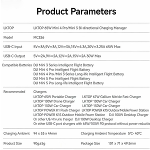 LKTOP - Centro de Carga Bidireccional de 65 W para DJI Mini 4 Pro/Mini 3 Series: Cargador Rápido Paralelo y Banco de Energía Portátil - Product Image 5