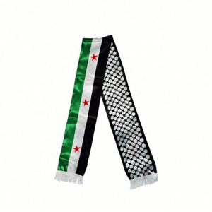 Écharpe en satin polyester blanc/noir à franges, promotionnelle pour événements, motif pays Syrie, pour la Journée Nationale et les Clubs de Supporters de Football - Product Image 2