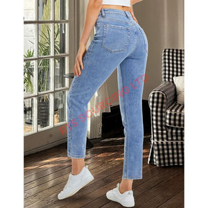 Pantalones de mezclilla clásicos para mujer con lavado azul, estilo recto cómodo, patrón sólido versátil para uso diario, ropa informal, necesidades de moda - Product Image 2