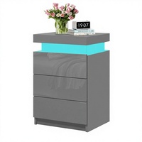 Table de chevet moderne à LED avec rangement, hauteur réglable, 3 tiroirs, construction en MDF, pour petites chambres