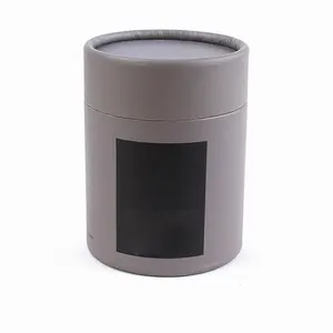 Factory Direct Food Cosmetic Storage Packaging Grey Paper Tube With Open Black Window