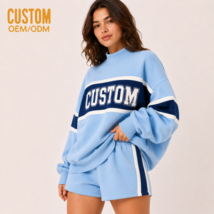 Ensemble de sweat-shirts personnalisés pour femmes, imprimés, à blocs de couleur et rayures, à capuche, coupe classique, respirant, en polyester/coton, longueur genou, avec rayures latérales - Product Image 4