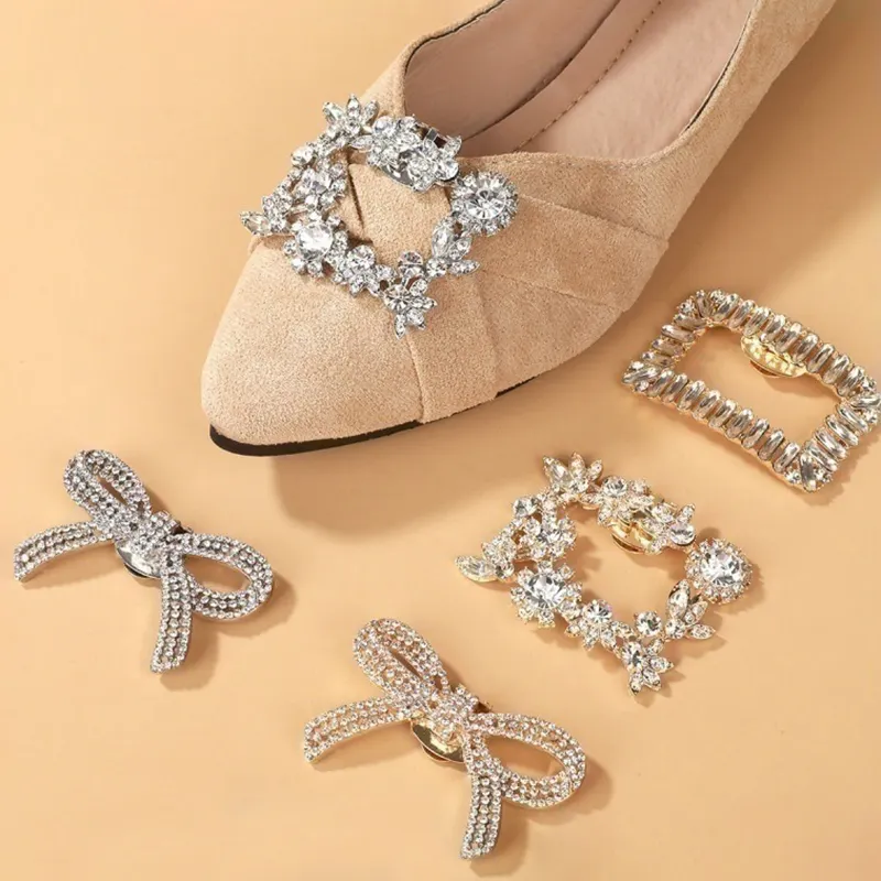 Metal Rhinestone cuadrado flor zapato hebilla accesorios diamantes zapato Clip boda decoración zapatos Clips para damas tacones