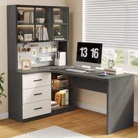 Bureau d'ordinateur en bois durable en forme de L intégré avec étagère et tiroirs assemblés, gain de place, multifonctionnel, pour la maison et le bureau