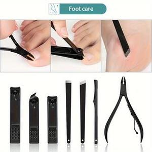 Kit profesional de cuidado de uñas 10 en 1, estuche de viaje de cuero negro, cortaúñas portátil, set de manicura para adultos - Product Image 4