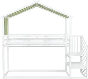 Lit superposé avec petite bibliothèque <span class=keywords><strong>d</strong></span>'<span class=keywords><strong>angle</strong></span>, escalier, lit pour enfants, auvent <span class=keywords><strong>d</strong></span>écoratif, durable, confortable, en bois de pin, lit pour enfants - Product Image 4