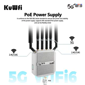 KuWFi 3000Mbps 고속 포트 무선 5g cpe wifi6 라우터 NSA/SA 메탈 케이스 실외 5g 와이파이 라우터 SIM 카드 슬롯