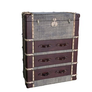 ตู้ลิ้นชักแบบย้อนยุคสไตล์อเมริกันตู้ด้านข้างห้องนั่งเล่นห้องนอนหนังแท้ตู้เน้นลิ้นชักลิ้นชักแบบดั้งเดิม - Product Image 5