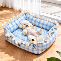 Coussin réversible à volants pour animaux de compagnie, lavable, pour chiens et chats, en peluche rafraîchissante, antidérapant, toutes saisons, pour petits chiens