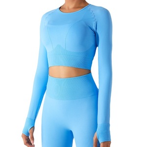 New Seamless Yoga Shirts <b>Crop</b> <b>Top</b> Long Sleeves Shirts for Women Yoga Fitness Gym Workout Sports Shirts With Thumb Hole - Product Image 2
