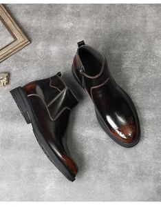 Botas de cuero para hombre Brook Embossed English Chelsea con cremalleras, botas cortas de cuero brillante, botas cálidas para invierno. - Product Image 6