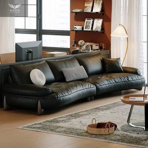 Sofá Seccional Modular Dune Cloud de Cuero Cognac con Otomana, Patas de Madera, Brazos Acolchados y Cojines para Sala de Estar - Product Image 2