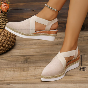 Sandales tendance coréennes à talon compensé et bout pointu en daim pour femme, semelle épaisse en caoutchouc, idéales pour l'été - Product Image 6