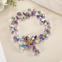 Pulsera elástica con cuentas de cristal facetado en forma de corazón de color AB, brazalete elástico apilable con brillo de hadas coreanas