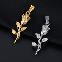 Pendentif en acier inoxydable minimaliste 18k pour la fabrication de bijoux Élégant Rose Pendentifs Mode Plante Rose Fleur Collier