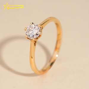 Anillo solitario de oro sólido de 14K para mujer, anillos de compromiso de diamantes de moissanita de corte brillante redondo, anillo de promesa de moissanita a la moda - Product Image 5