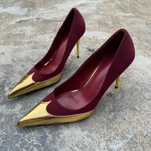 Escarpins à bout <span class=keywords><strong>pointu</strong></span> pour femmes avec embout métallique, chaussures à talons hauts bicolores patchwork, bordeaux, or, marron, argent, noir - Product Image 3