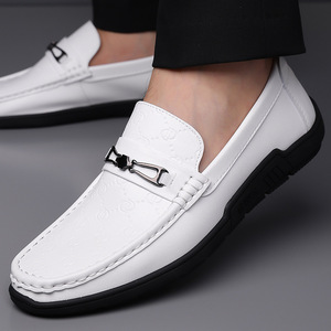 Mocasines de Cuero Blancos para Hombre, Estilo Slip-on, Tacón Bajo, Zapatos Casuales para Conducir, Diseño de Costuras de Color Sólido, Origen Wenzhou - Product Image 3