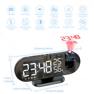 Radio FM Projection Réveil Double Alarmes Miroir Affichage Température et Humidité Numérique LED Miroir Horloge avec <span class=keywords><strong>Projecteur</strong></span> - Product Image 3