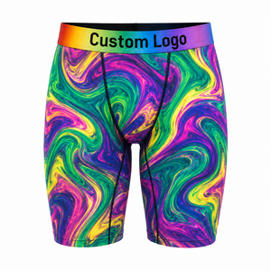 WLW Sapphic Holographic Swirl Print Long Leg Boyshort Rainbow Logo Waistband Flat Seam Breathable Soft Stretch OEM Underwear - Product Image 1