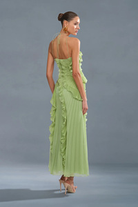 <span class=keywords><strong>Robe</strong></span> <span class=keywords><strong>longue</strong></span> <span class=keywords><strong>d</strong></span>'été sans manches pour femme, style européen, <span class=keywords><strong>d</strong></span>écontractée, avec fente, volants, bretelles plissées et col licou, coupe trapèze - Product Image 3