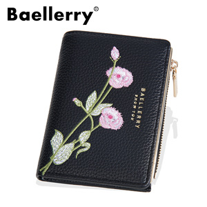กระเป๋าสตางค์สั้นผู้หญิง Baellerry ลายปักดอกไม้ขนาดเล็ก กระเป๋าใส่เหรียญแบบมีซิป ใช้ได้ทุกวัน - Product Image 5