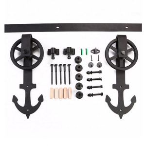 Kit de quincaillerie WEKIS insonorisé moderne noir pour porte coulissante de grange en laiton et acier avec fermeture douce pour chambre et usage extérieur - Product Image 3