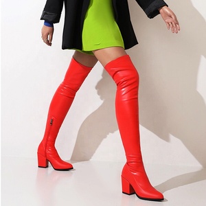 2022 New Long Style Thigh High PU Stretch <b>Boots</b> Pointy Toe Square High Heel Over the Knee Custom Big Size 48 Women Shoes - Product Image 6