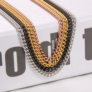 3 mm di larghezza argento tono oro nero placcato catene per collana uomo in acciaio inox 316L catena a maglie cubane - Product Image 5