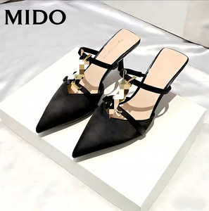 <span class=keywords><strong>Sandali</strong></span> da donna Source Factory Poplar Forest Baotou Half-tow, nuovi per l'estate 2025, con punta a punta, strass, <span class=keywords><strong>tacco</strong></span> alto, senza cinturino posteriore, in PU, stile francese - Product Image 1