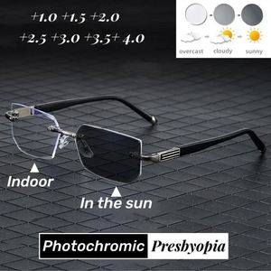 Lunettes de lecture multifocales photochromiques sans monture, anti-lumière bleue, à changement de couleur, unisexe, tendance 2025 - Product Image 3