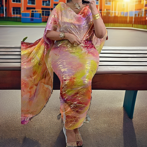 Toub Soudanais Musulman de Haute Qualité pour Femme, Long Thobe Doux en Polyester à Imprimé Numérique Ethnique Africain avec Paillettes, Motifs Floraux et Dorures - Product Image 1