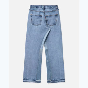 جينز دراجات نارية مستقيم بتصميم عتيق أنيق للرجال، 100% قطن، مريح، ارتفاع متوسط، غسيل متوسط، لون موحد، يرفع المؤخرة - Product Image 4