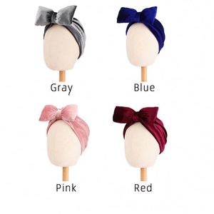 Chapeau en velours avec grand nœud pour fille, turban doux, bandeau élastique, bonnet antidérapant, bonnets - Product Image 3
