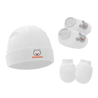 Conjunto de Gorro y Guantes de Algodón Cálido para Bebé, Gorro Bordado con Logotipo Personalizado, Manoplas y Cubrepiés de 0 a 6 Meses