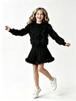 Ensemble deux pièces de haute qualité pour adolescentes : pull en peluche rose + jupe plissée - Vêtements d'hiver élégants et chauds pour adolescentes