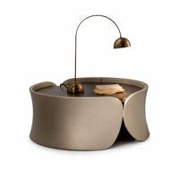 Table basse sculpturale avec plateau rond et base incurvée en forme de pétale, table d'appoint moderne pour salon et côté canapé