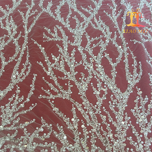 Tissu en dentelle de maille écologique de haute qualité 100 % polyester, fantaisie, brodé, de luxe, blanc nacré, avec sequins, pour mariage, <span class=keywords><strong>Xiao</strong></span> <span class=keywords><strong>Mei</strong></span> - Product Image 3