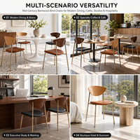 Chaise de salle à manger de luxe de style moderne du milieu du siècle, avec dossier en placage de bois massif, assise rembourrée en cuir PU noir et structure en métal, idéale pour villa
