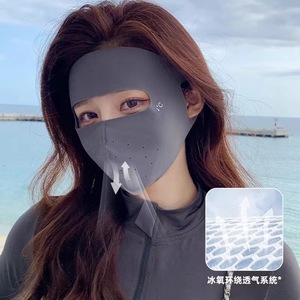 Masque de protection solaire intégral pour femme en soie glacée UPF50+ Facekini anti-UV pour l'été - Product Image 3