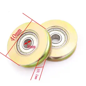 40mm OD Copper plated steel sliding wire rope pulley 608zz wheel pulley bearing with U groove door roller steel material