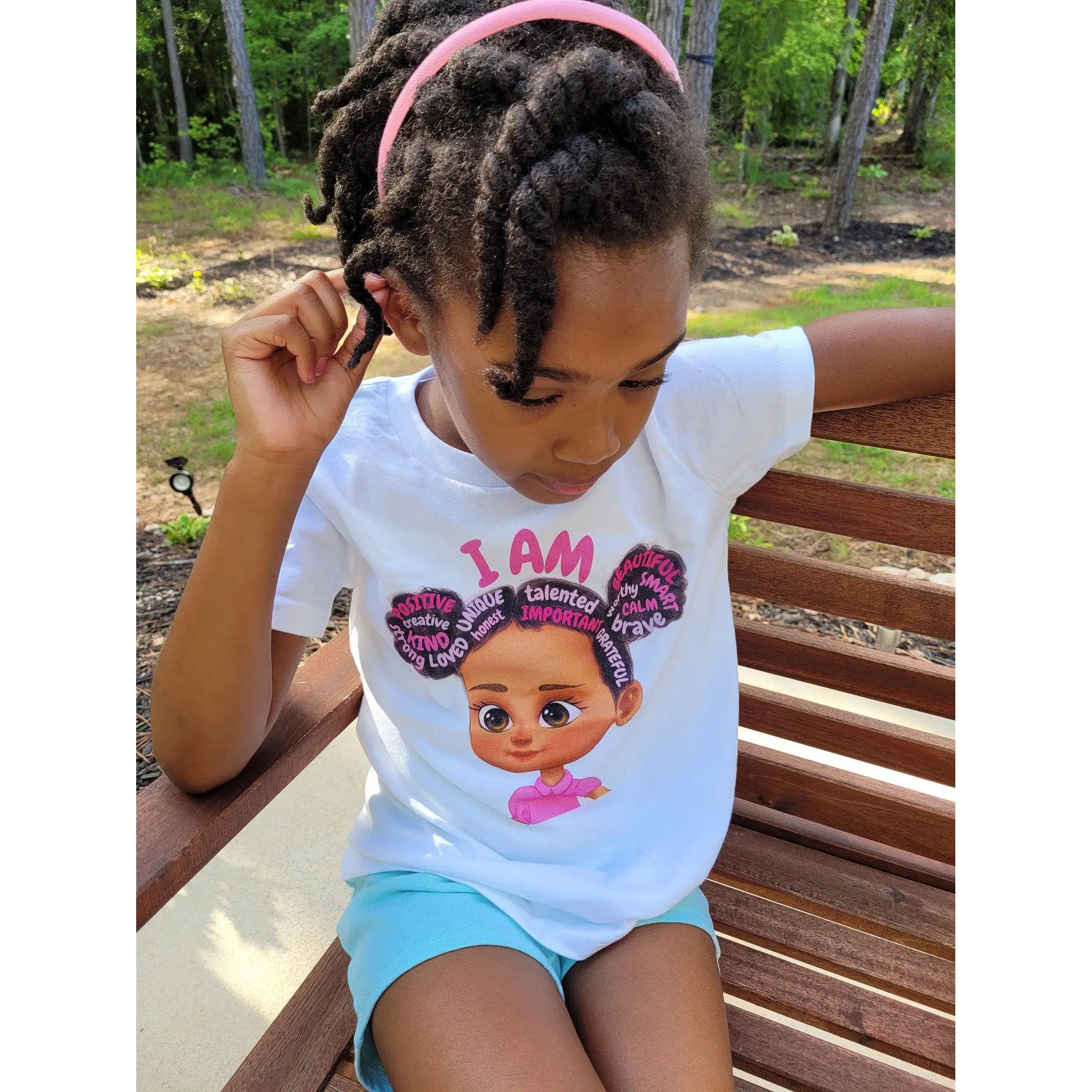 T-shirt imprimé "I AM Little Black Girl", en coton, personnalisé, avec motif de princesse Melanin, vêtements pour enfants